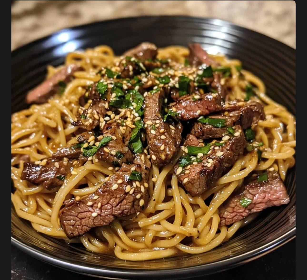 N1. Garlic Butter Basil Steak Fresh Yellow Noodles